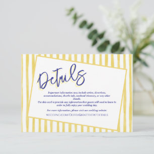 Cartão De Informações Casamento Moderno Amarelo Mão Escrita Pinstripe It