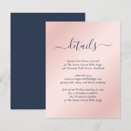 Cartão De Informações Casamento Moderno Azul Marinho e Rosa