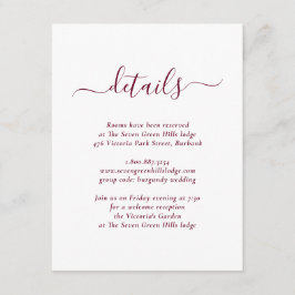 Cartão De Informações Casamento Moderno Borgonha