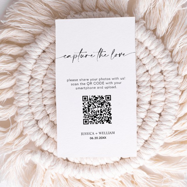 Cartão De Informações Casamento Moderno Capture o amor Código Qr (Criador carregado)