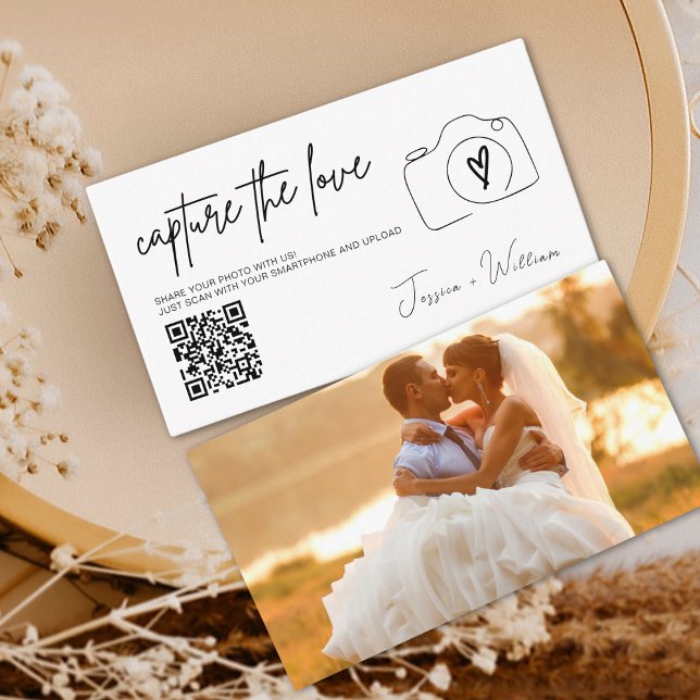 Cartão De Informações Casamento Moderno Capture o amor Qr Code (Criador carregado)