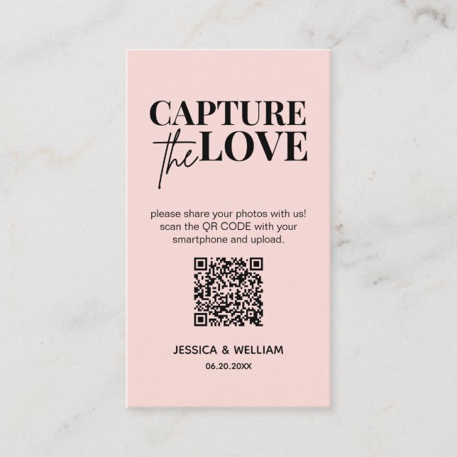 Cartão De Informações Casamento Moderno Capture o amor Qr Code (Frente)