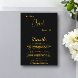 Cartão De Informações Casamento Moderno Chic Preto E Dourado Elegante Si