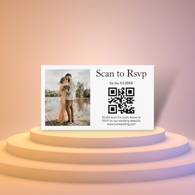 Cartão De Informações Casamento Moderno com Código QR para RSVP em Foto (Criador carregado)
