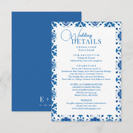 Cartão De Informações Casamento moderno de mosaicos azuis no verão medit