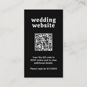 Cartão De Informações Casamento Moderno do Código QR Preto de Fonte Retr
