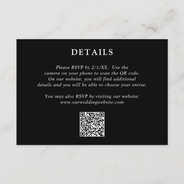 Cartão De Informações Casamento Moderno do Monograma Negro Fiona (Frente)