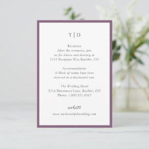 Cartão De Informações Casamento Moderno do Monograma Roxo Elegante