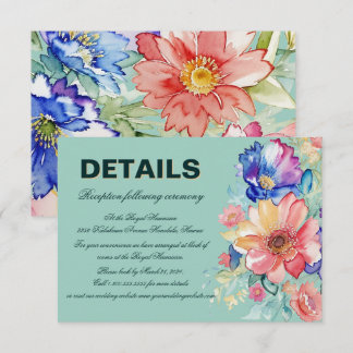 Cartão De Informações Casamento Moderno Floral Verde Menta Ousado