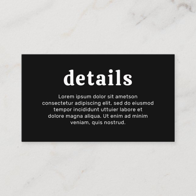 Cartão De Informações Casamento Moderno Fonte Retro Preto (Frente)