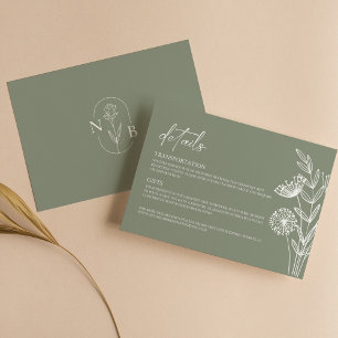 Cartão De Informações Casamento Moderno Minimalista Floral Boho Sage