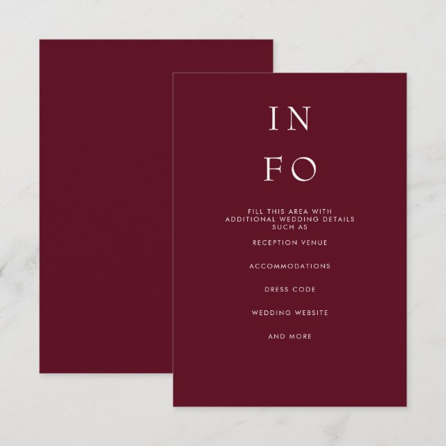 Cartão De Informações Casamento Moderno Mínimo Elegante e Simples (Frente/Verso)