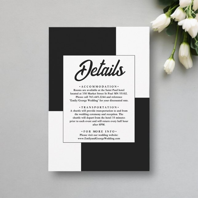 Cartão De Informações Casamento Moderno Mínimo Negro E Branco (Criador carregado)