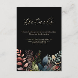 Cartão De Informações Casamento Moderno Negro Botânico Watercolor