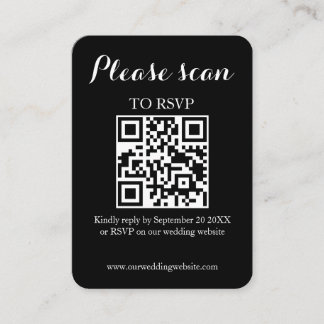 Cartão De Informações Casamento Moderno Simples com Código QR Preto & RS