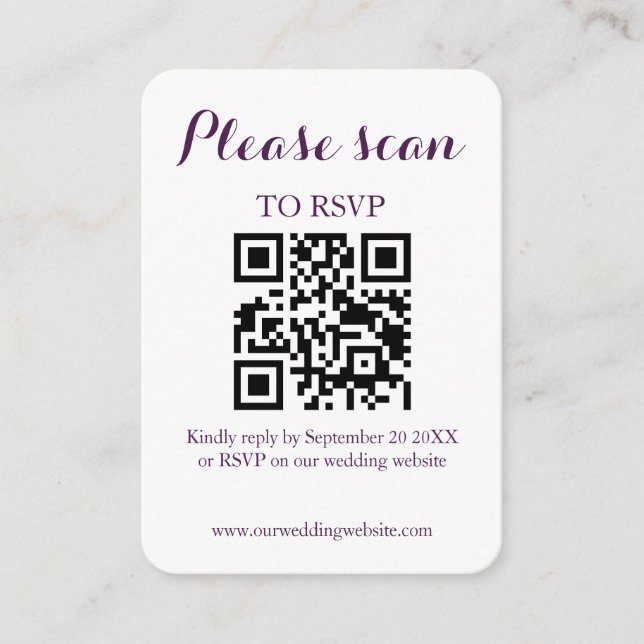 Cartão De Informações Casamento Moderno Simples com QR Code & RSVP (Frente)