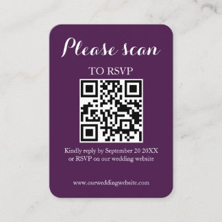 Cartão De Informações Casamento Moderno Simples Roxo QR Code & RSVP