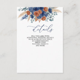 Cartão De Informações Casamento Moderno Terracota Naval Greenery Pampas