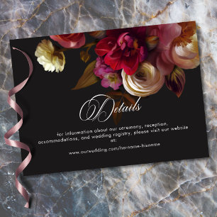 Cartão De Informações Casamento Moody Preto Floral Pintura Vermelho Borg