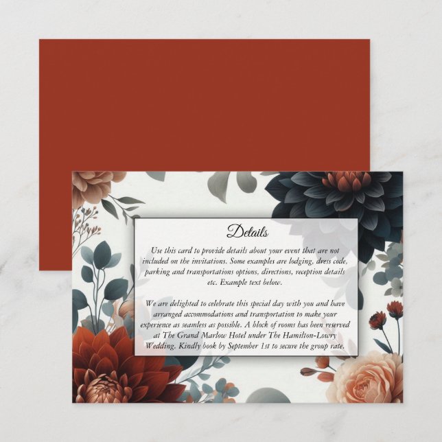 Cartão De Informações Casamento Moody Rustic Fall Florals (Frente/Verso)
