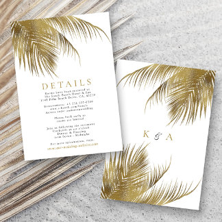 Cartão De Informações Casamento na Praia com Palmeira Tropical Elegante