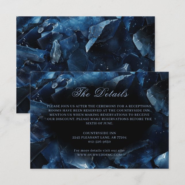 Cartão De Informações Casamento Negra de Cristais de Bruxas de Azul Escu (Frente/Verso)