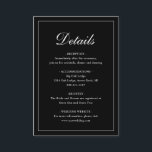 Cartão De Informações Casamento Negra Simples e Tradicional Elegante<br><div class="desc">Cartão preto de cerimônia de núpcias do estilo tradicional,  com um design simples com "Detalhes" num dentro de caligrafia elegante de uma borda fina. O modelo permite que você compartilhe informações importantes sobre seu dia especial. Este design clássico é perfeito para um casamento formal.</div>