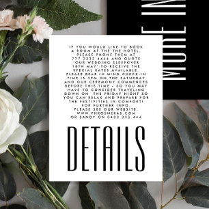 Cartão De Informações Casamento Negro Branco Simples e Ultra Moderno