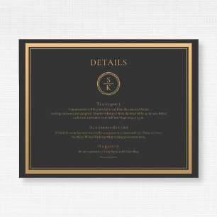 Cartão De Informações Casamento Negro Dourado de Elegância Simples Cláss