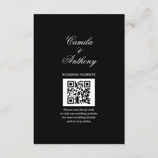 Cartão De Informações Casamento Negro e Branco (Frente)