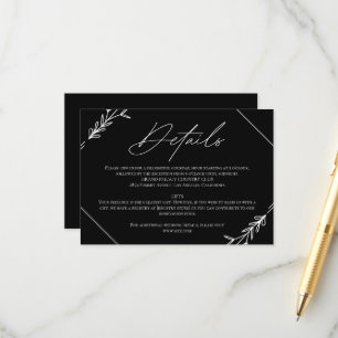 Cartão De Informações Casamento Negro e Branco minimalista moderno