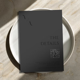 Cartão De Informações Casamento Negro Mínimo Mínimo Elegante Moderno