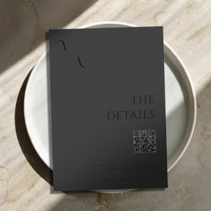 Cartão De Informações Casamento Negro Mínimo Mínimo Elegante Moderno