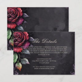 Cartão De Informações Casamento Negro Rosa vermelha Gótica Escuro