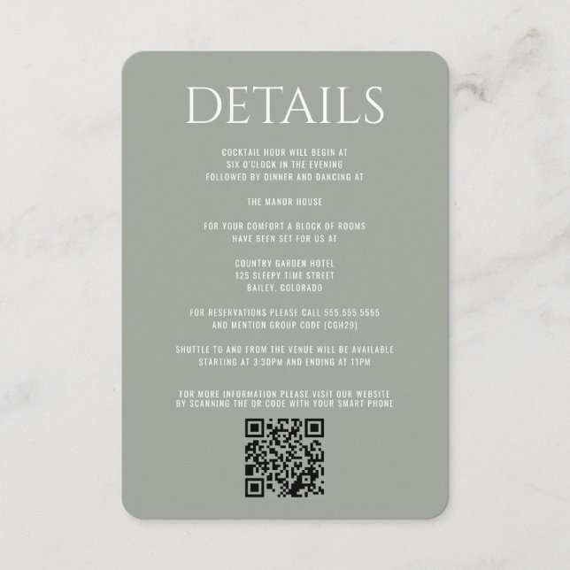 Cartão De Informações Casamento no Bosque Meadow (Frente)