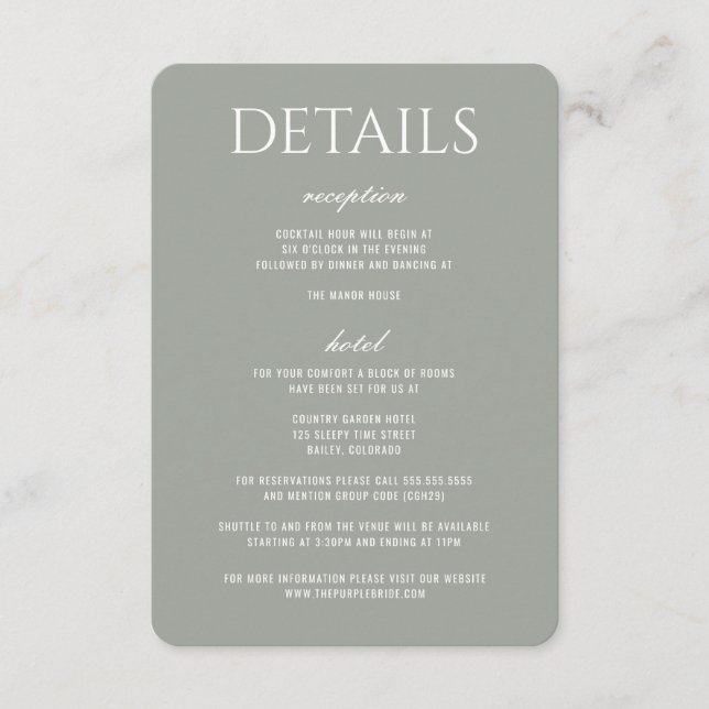 Cartão De Informações Casamento no Bosque Meadow (Frente)