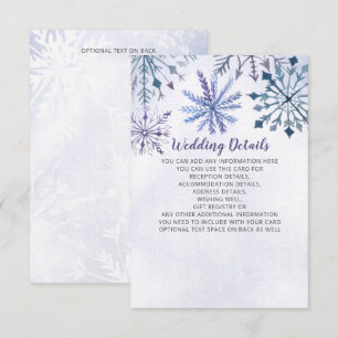 Cartão De Informações Casamento no inverno Azul de Flocos de Neve com Aq