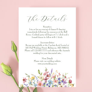 Cartão De Informações Casamento no Jardim de Flores Silvestres Rústico C