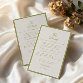 Cartão De Informações Casamento no Jardim Enclosure Caligrafia Verde Oli
