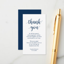 Cartão De Informações Casamento Obrigado, moderno Marinho Blue Script