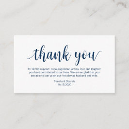 Cartão De Informações Casamento Obrigado, moderno Marinho Blue Script