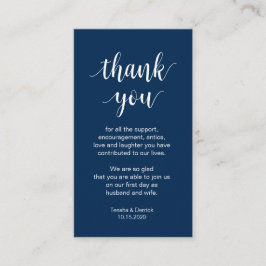 Cartão De Informações Casamento Obrigado, moderno Marinho Blue Script