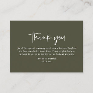 Cartão De Informações Casamento Obrigado, moderno Script simples, Olive