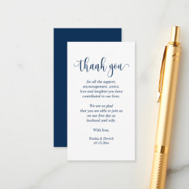 Cartão De Informações Casamento Obrigado, Script Moderno, Marinho azul