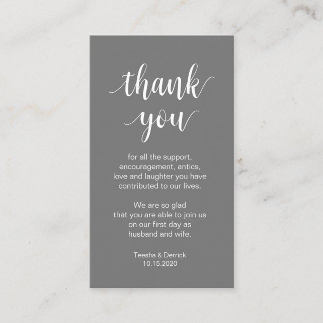 Cartão De Informações Casamento Obrigado, Script Simples Moderno (Frente)