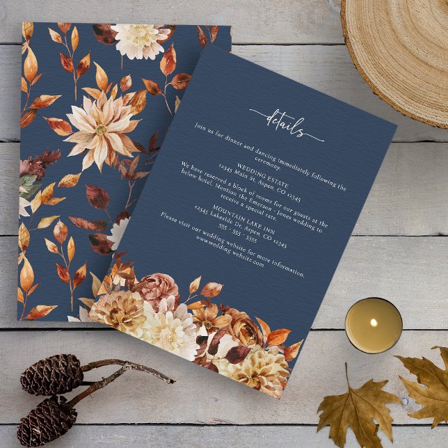 Cartão De Informações Casamento outono azul marinho (Watercolor Navy Blue Fall Wedding Enclosure Card by Painted Paperie
)