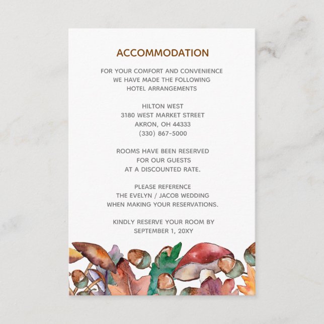Cartão De Informações Casamento outono de Cogumelos Russo Watercolor (Frente)