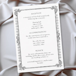 Cartão De Informações Casamento Preto Branco Barroco Vintage Elegante