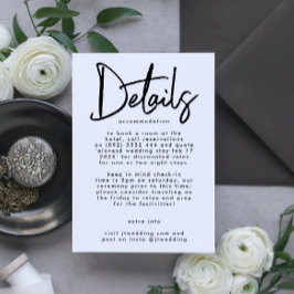 Cartão De Informações Casamento Preto Branco Editável Moderno e Elegante