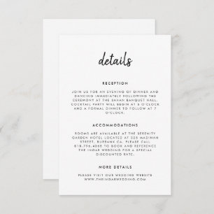 Cartão De Informações Casamento Preto e Branco com Script Simples Modern